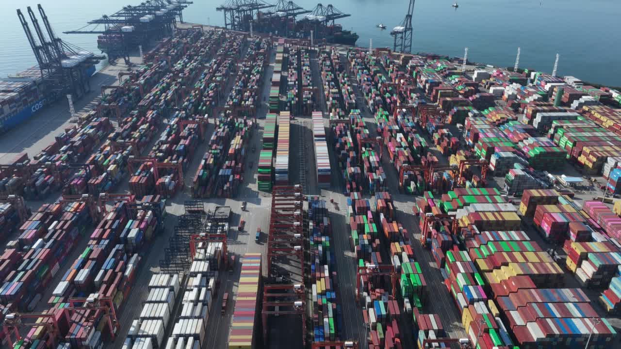 imágenes aéreas de la terminal internacional de contenedores de yantian en la ciudad de shenzhen, china, hiperlapso