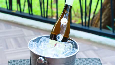 chilled wine in ice bucket on patio