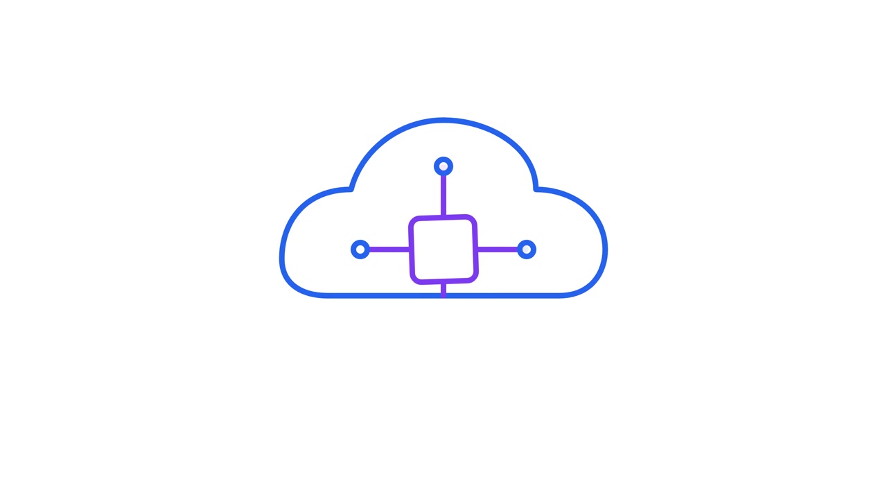 Animated Cloud Icon Connecting to Digital Processor Chip