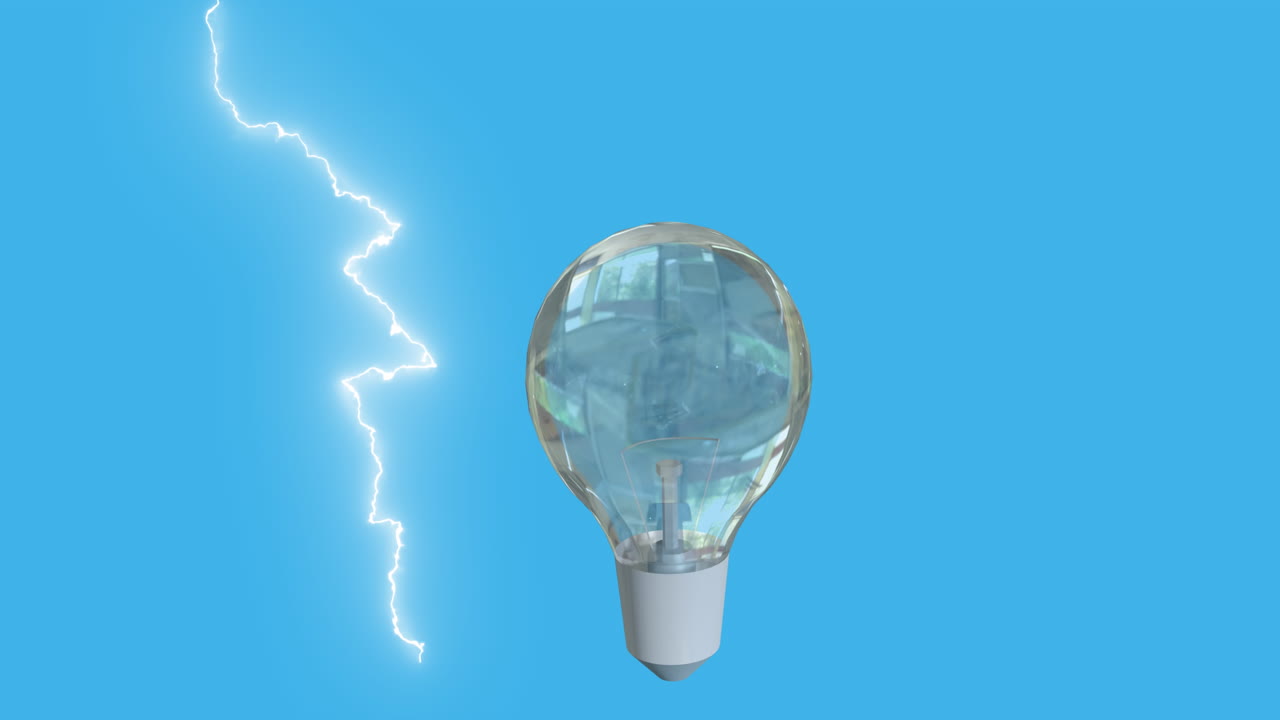 파란색 배경에 전구와 번개의 애니메이션