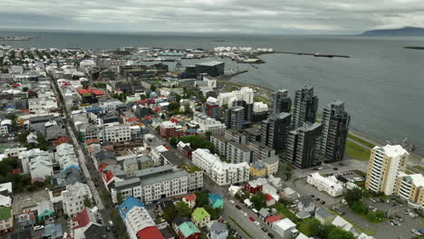 aerial shot over reykjavik icelandic capital residential neighbourhood houses