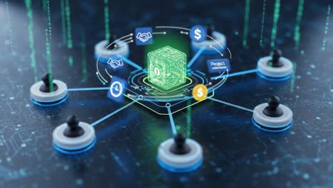 the evolution of blockchain technology: a visualization of decentralized networks, smart contracts, and financial transactions in a digital world