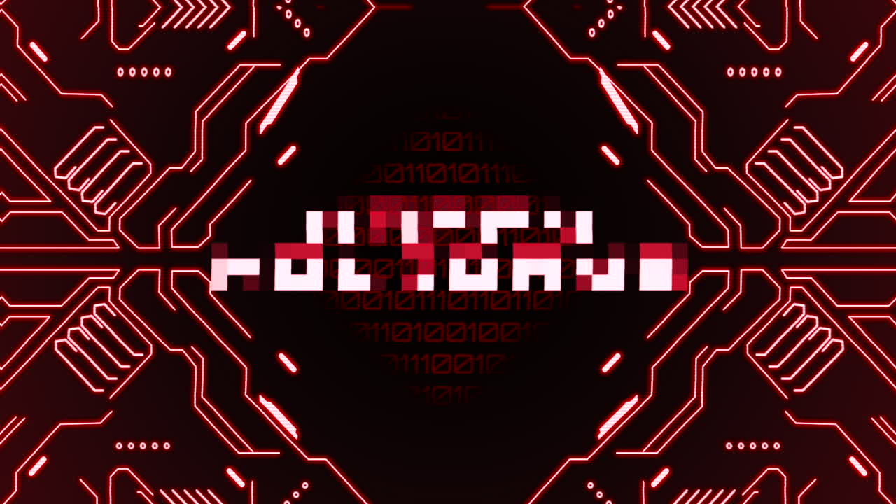 placa de circuito futurista con patrón rojo y negro y felices vacaciones tipografía