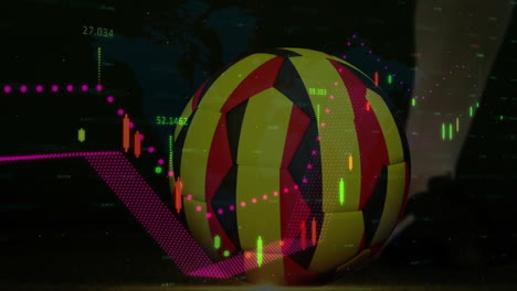 animation of colorful geometric sphere with financial graph lines on dark background