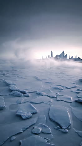 frozen city in a mist