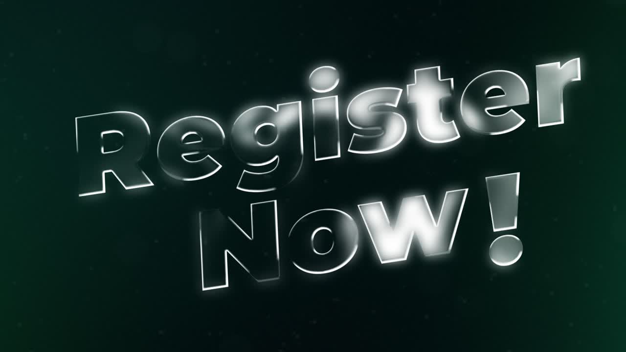 Animated 3D Text Register Now Appears on Dark Background