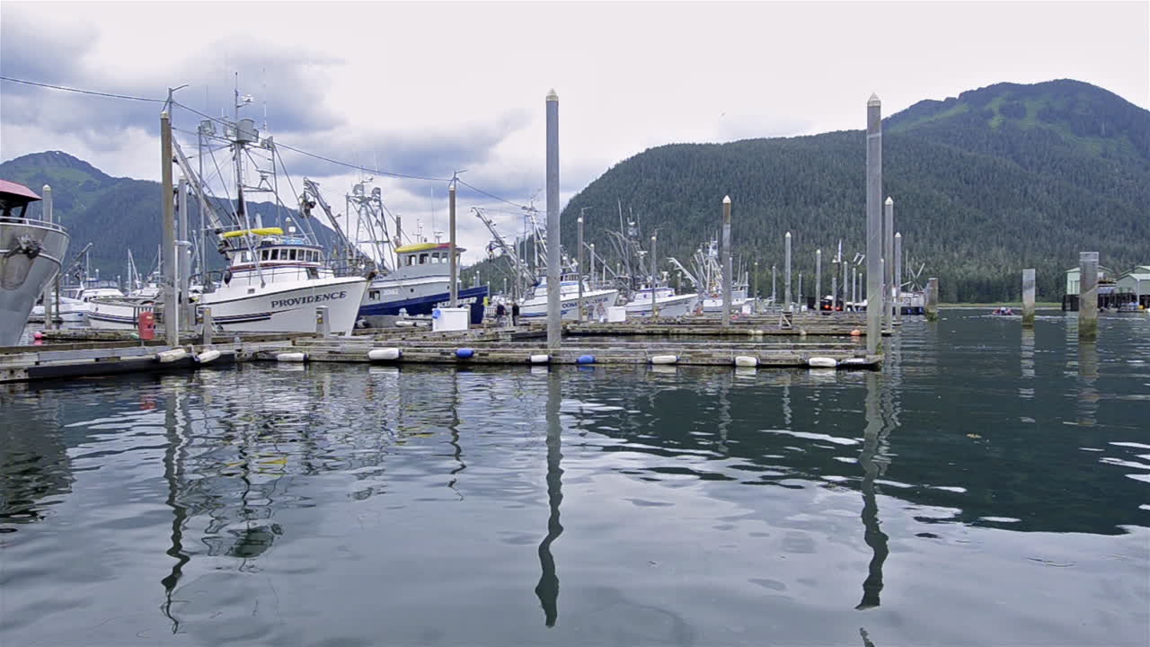 petersburg bay에서 알래스카의 낚시 보트를 가로 질러 팬