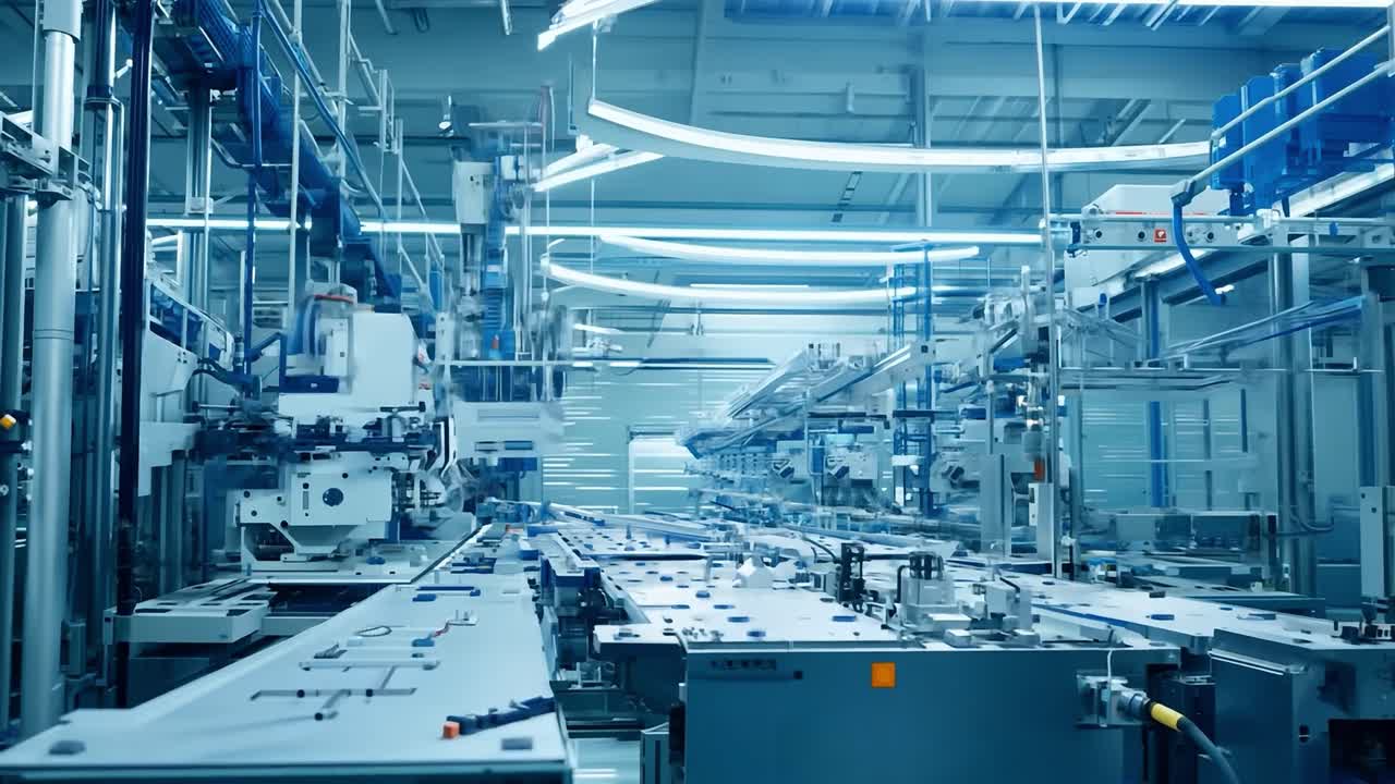 조립 라인과 로이 있는 현대적인 공장