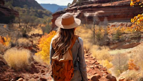 hiker exploring a rugged trail in autumn mountains during daylight