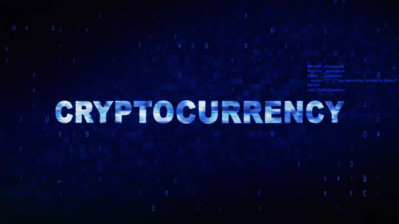 Cryptocurrency text digital noise twitch and glitch effect tv screen loop animation background login