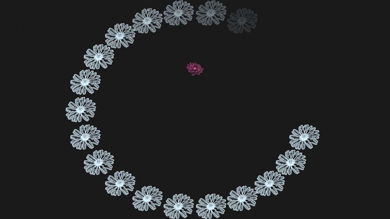 flores retro azules y rojas en círculo