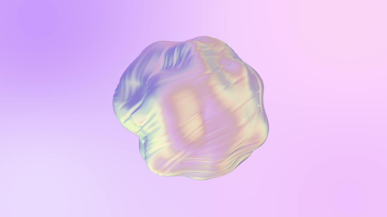 추상적인 부드러운 액체 모양의 3d 애니메이션: 파동과 소용돌이를 가진 홀로그램 직물 공, 4k 원활한 루프 3d 애니메이션.