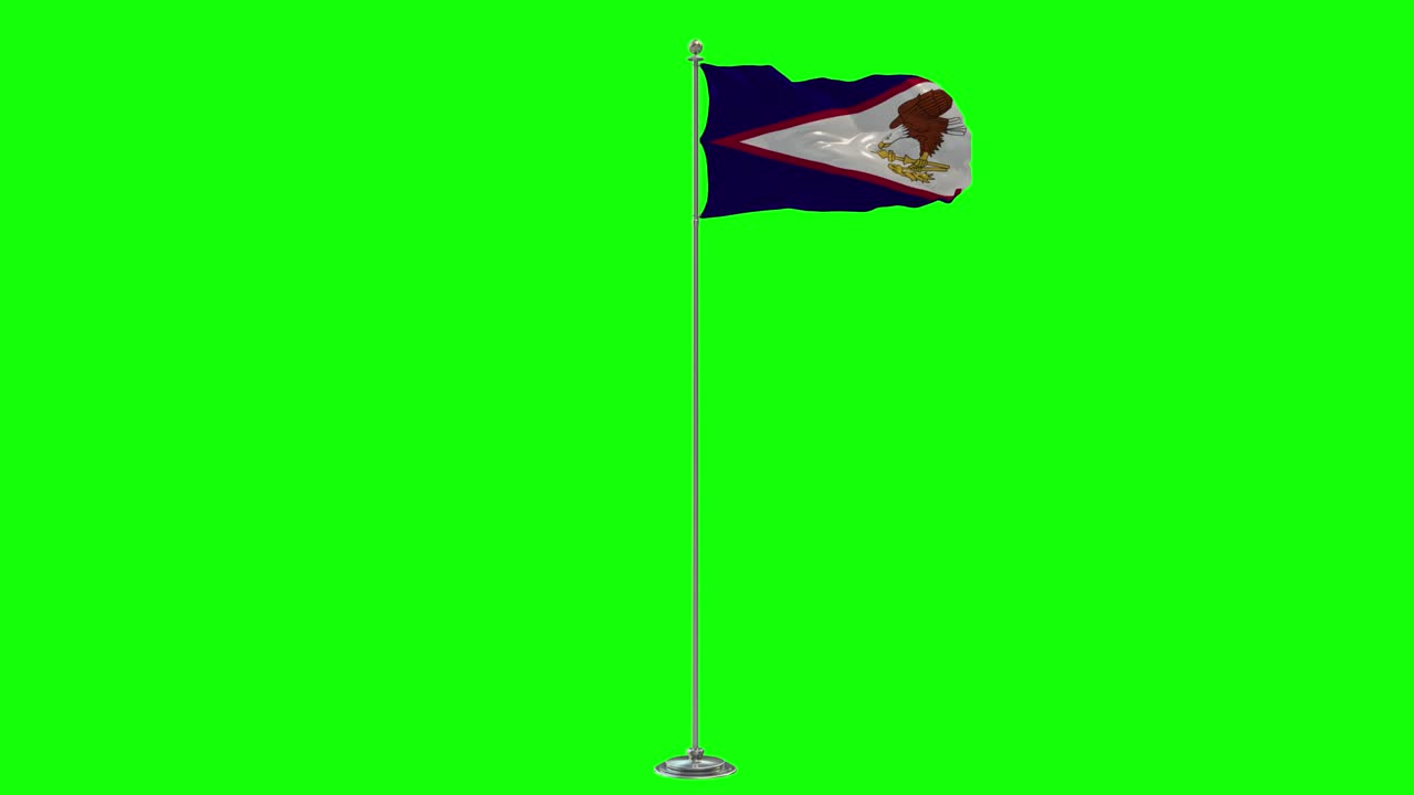 American 3D Illustration Of The Waving flag On a Pole With Chroma key