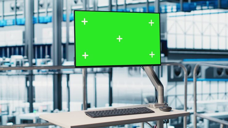 Mockup-skærm viser automatiseringssoftware på en Industri 4.0 smart fabrik.