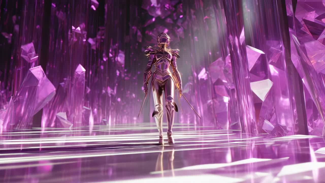 Futuristic armor in a crystal cave