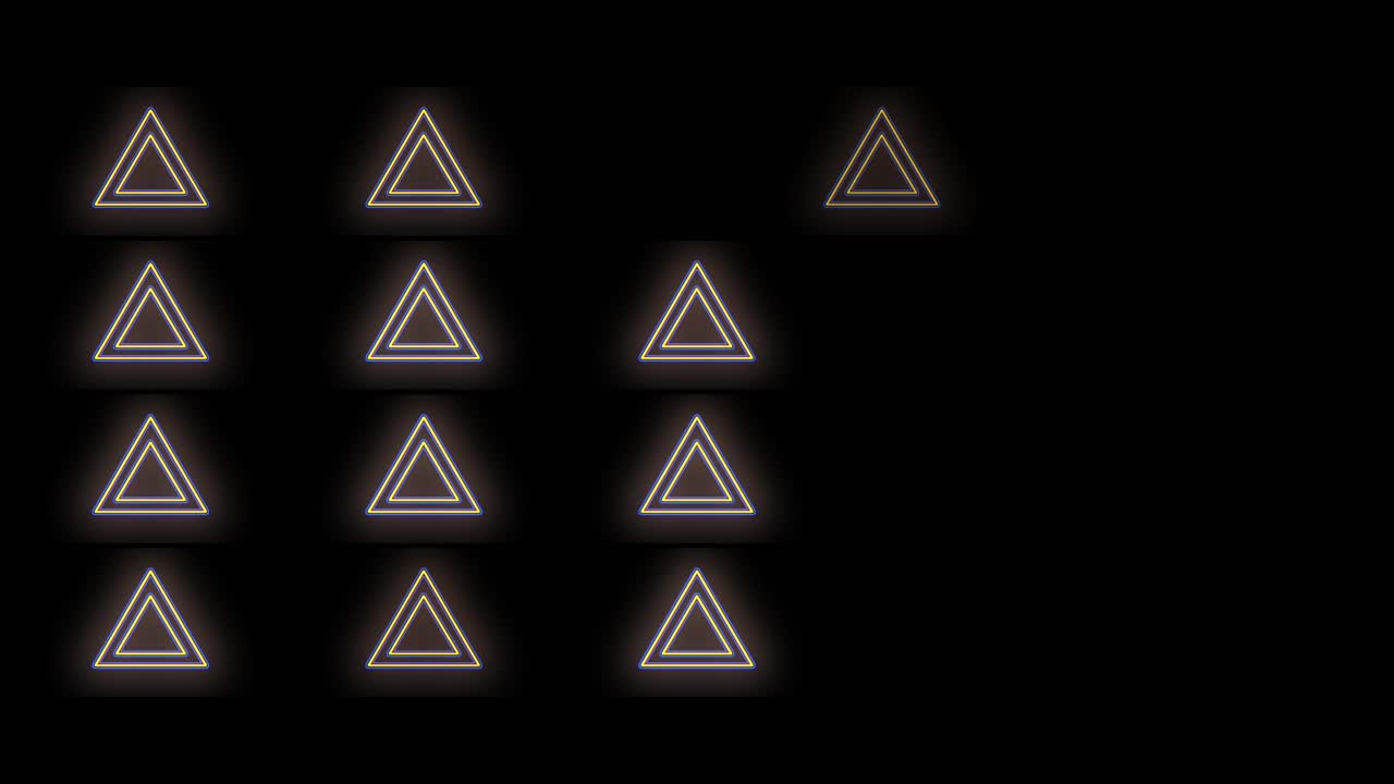 patrón de iconos de triángulos con luz led de color amarillo neón.