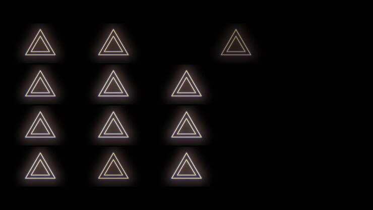 Patrón de iconos de triángulos con luz LED amarilla de neón