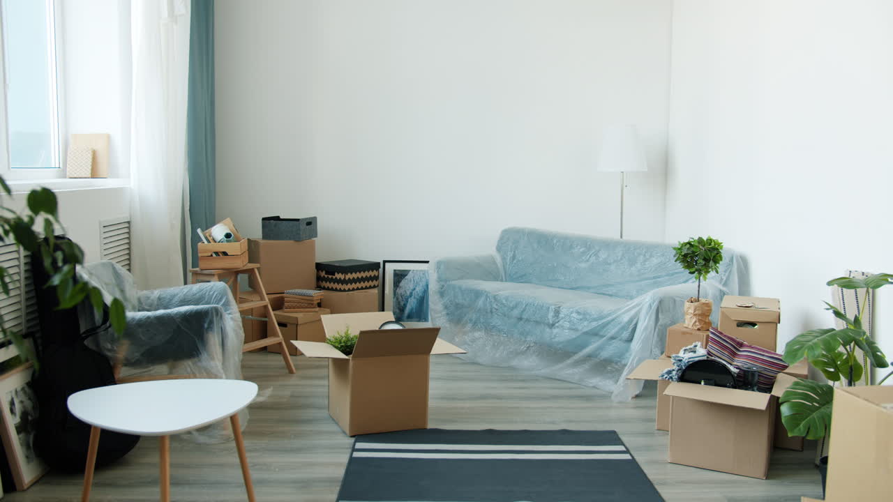 Empty Living Room with Boxes, Ready for Move-In