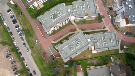 aerial of stegna village residential buildings roof