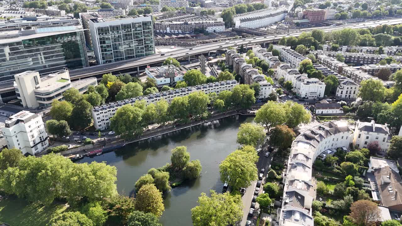 Regents canal Little Venice London UK drone,aerial