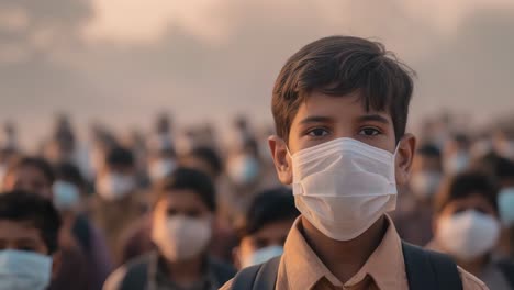 boy wearing a mask in a crowd