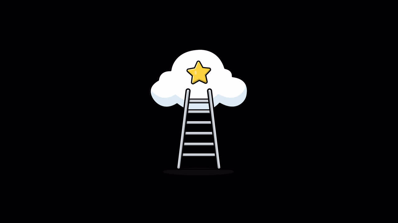 Animated Ladder Reaching a Star on a Cloud