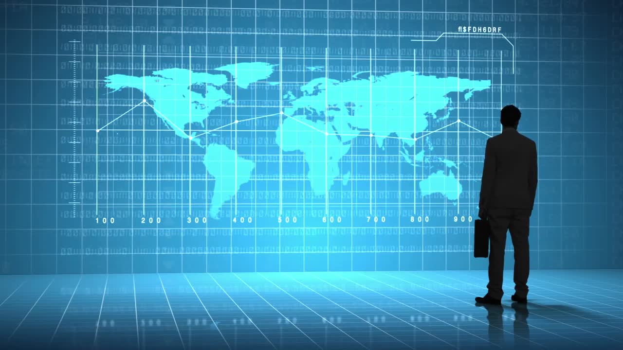 글로벌 비즈니스 인터페이스를 보는 사업가