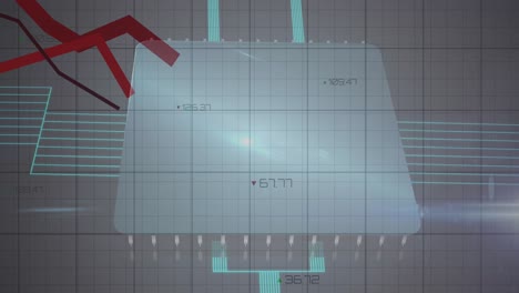 animation of red lines recording and numbers changing over screen