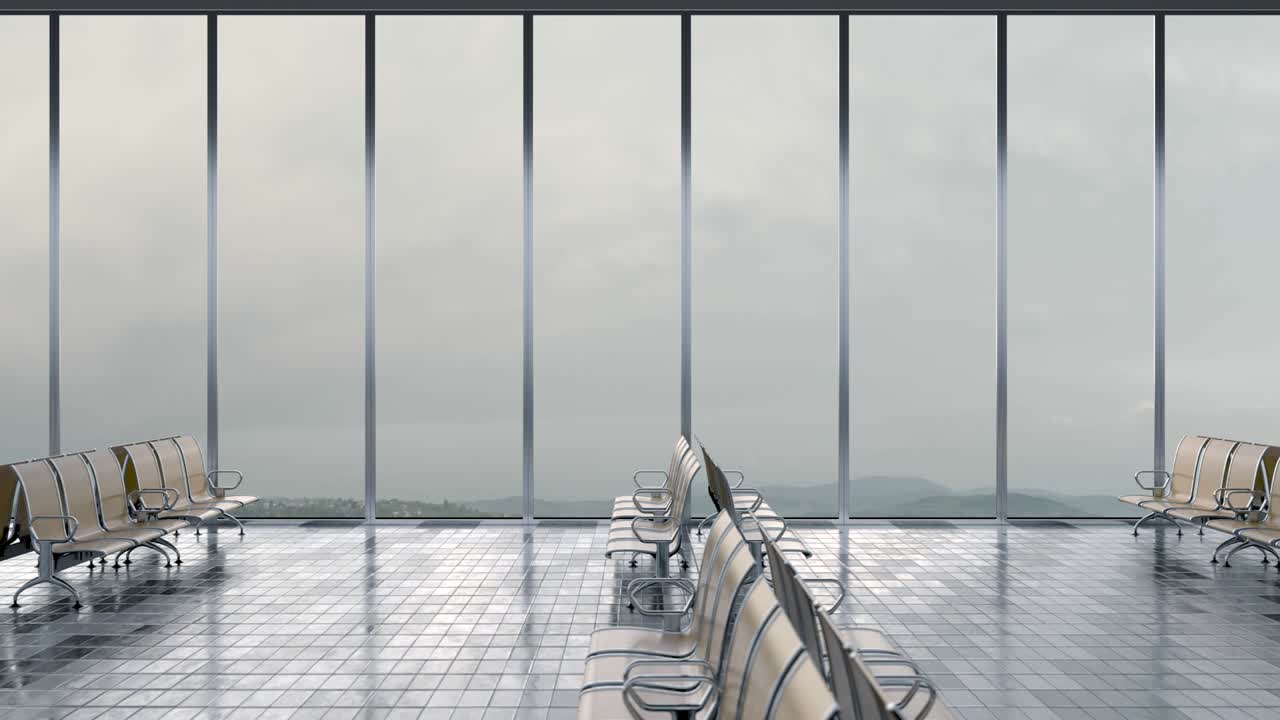 Waiting room at the airport, train station or bus station. Looped animation in ultra HD, 4k