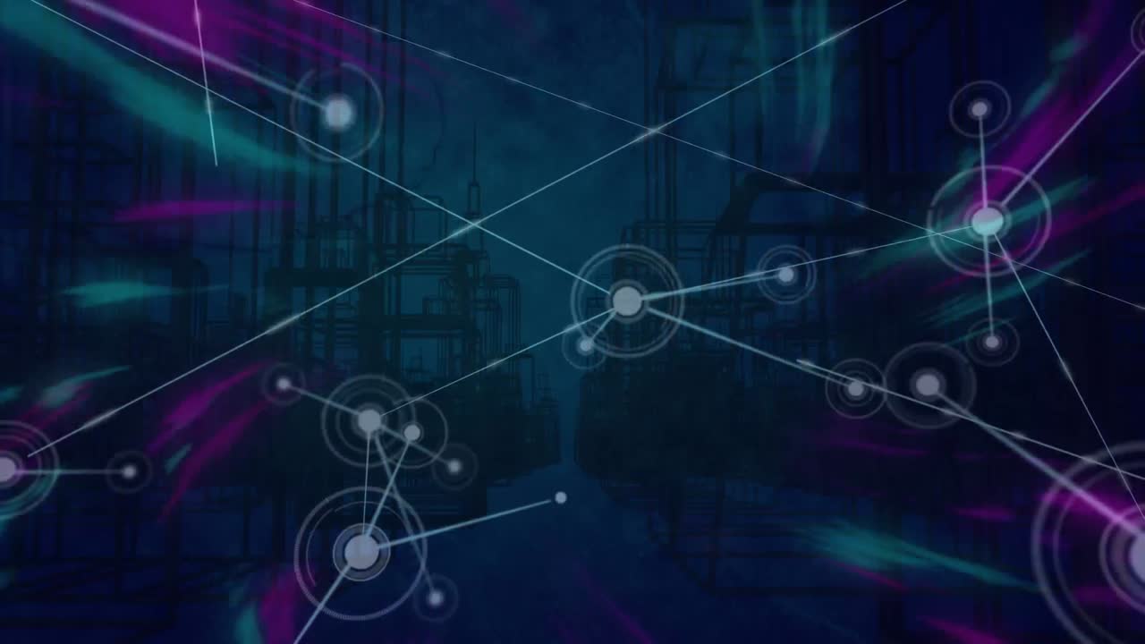 Animation of network of connections over cityscape