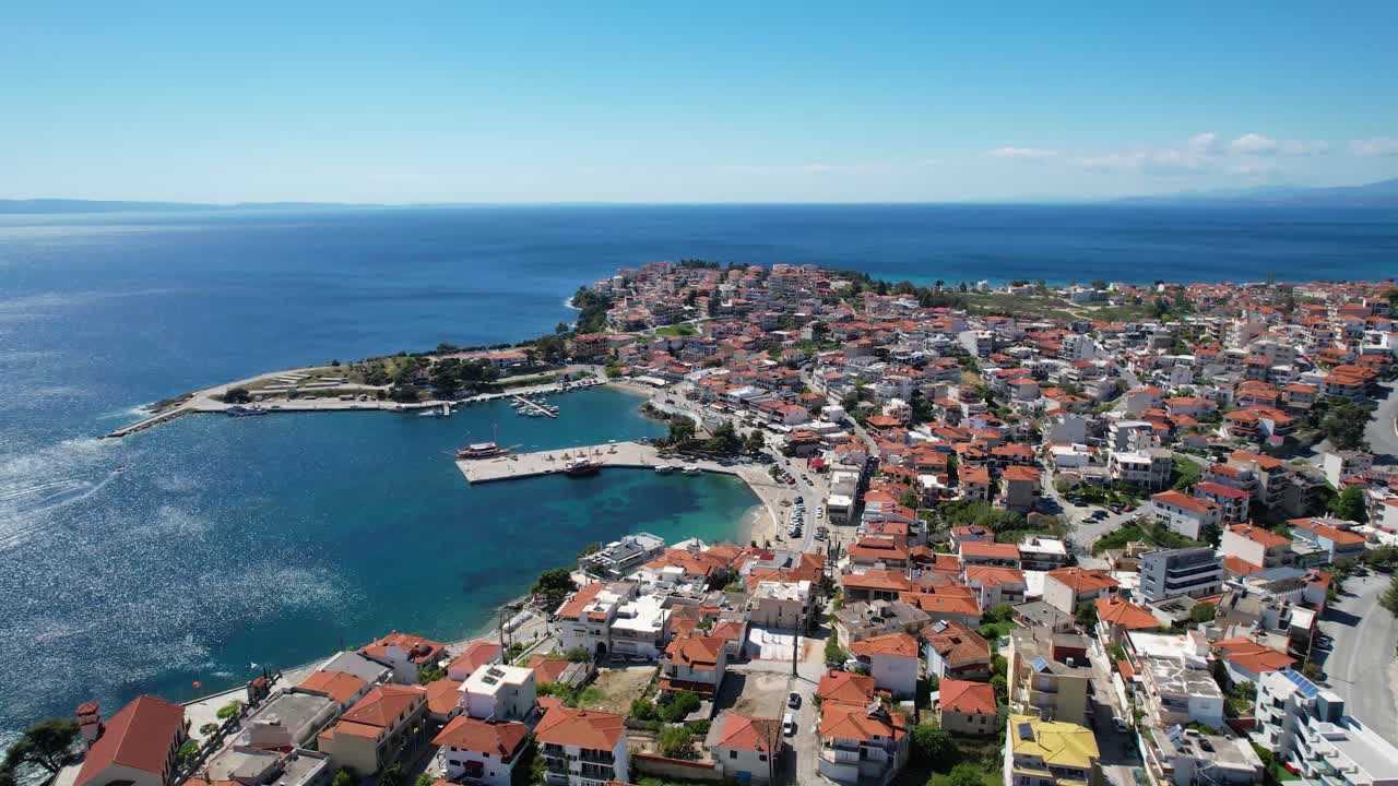 Neos Marmaras Halkidiki, Aerial Panoramic View of Coastal Village in Greece, Hot Summer Destination
