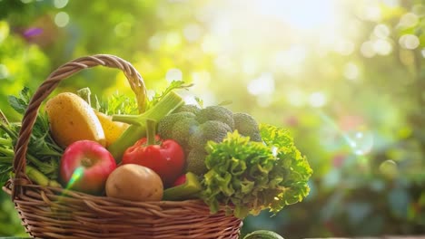 a basket full of fresh vegetables sitting on a wooden table