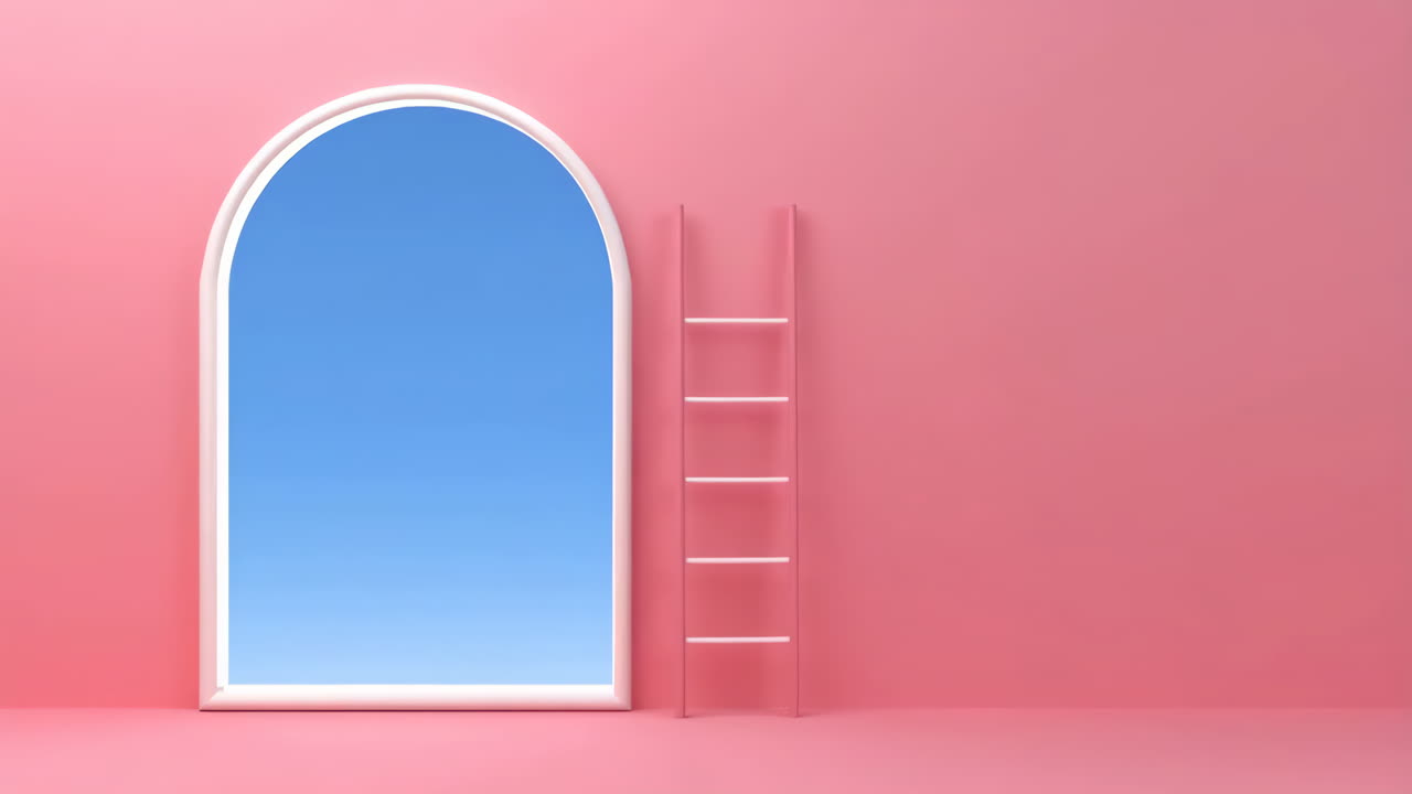 Pink Wall with Archway to Blue Sky and Ladder