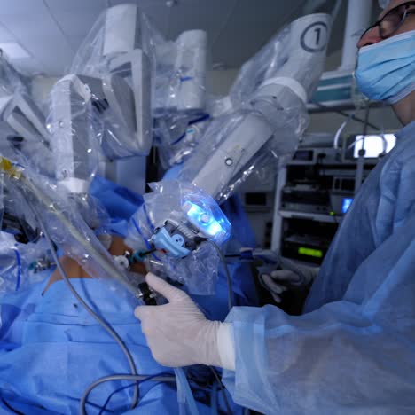 modern surgical system. medical robot. minimally invasive robotic surgery