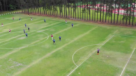 stunning aerial of amateur soccer match in the woods in brazil