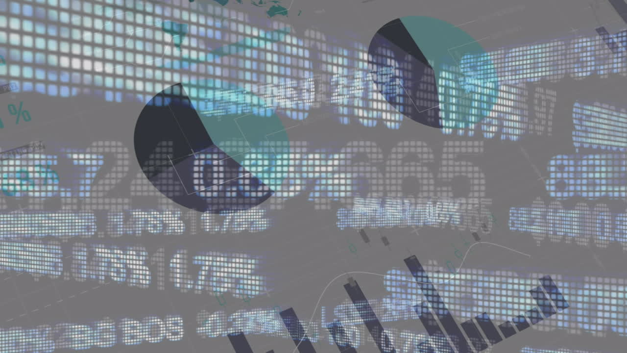 animación del procesamiento de datos financieros sobre un fondo gris