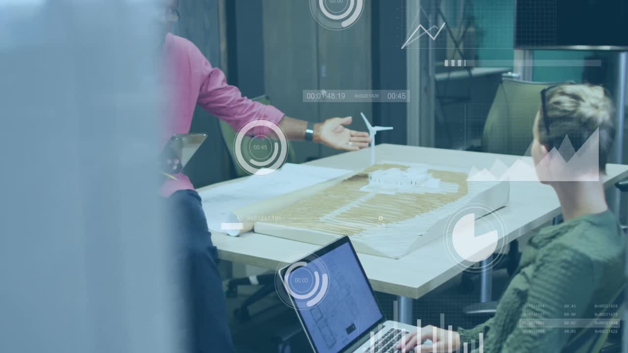 animación del procesamiento de datos financieros sobre diversas personas de negocios