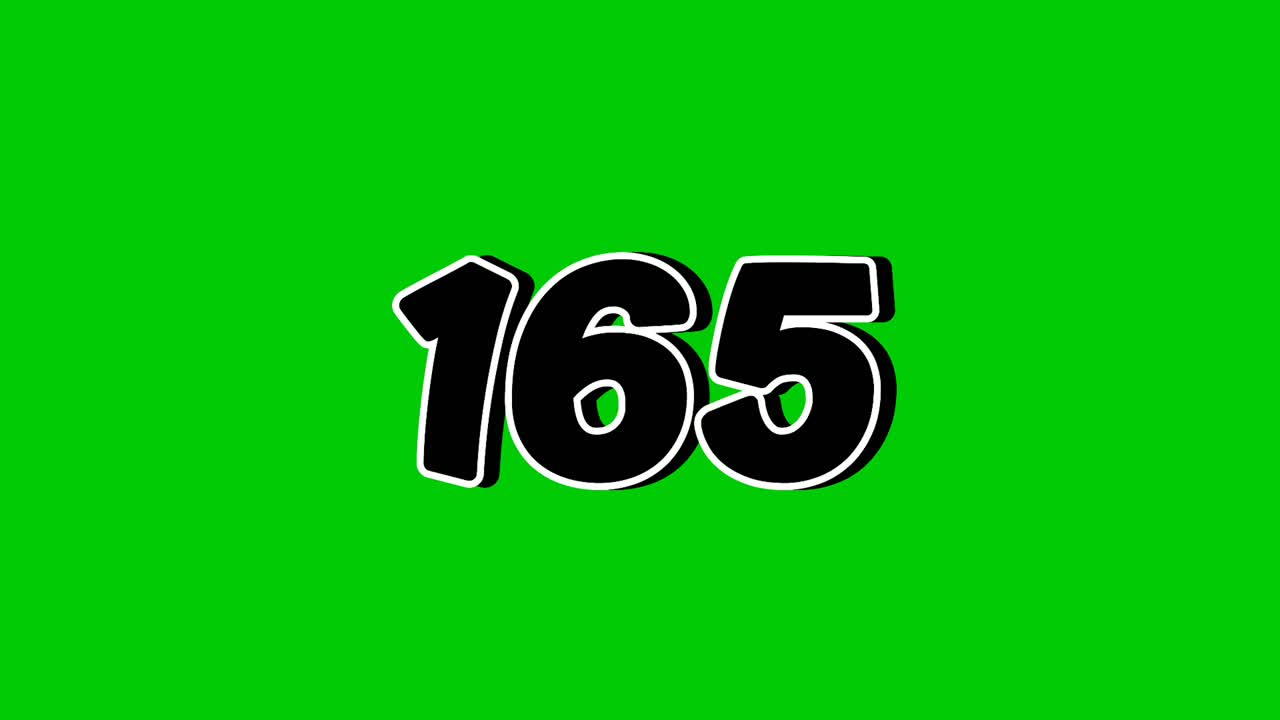 Number 165 symbol sign animation motion graphics cartoon on green screen background. Black color number reveal on smoke,for video number for video elements