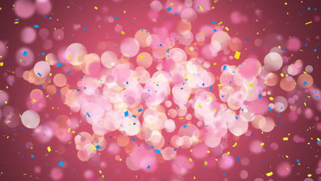 animación de confeti azul y amarillo cayendo sobre manchas de luz contra un fondo púrpura