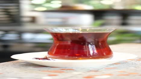 turkish tea and empty bowl at cafe