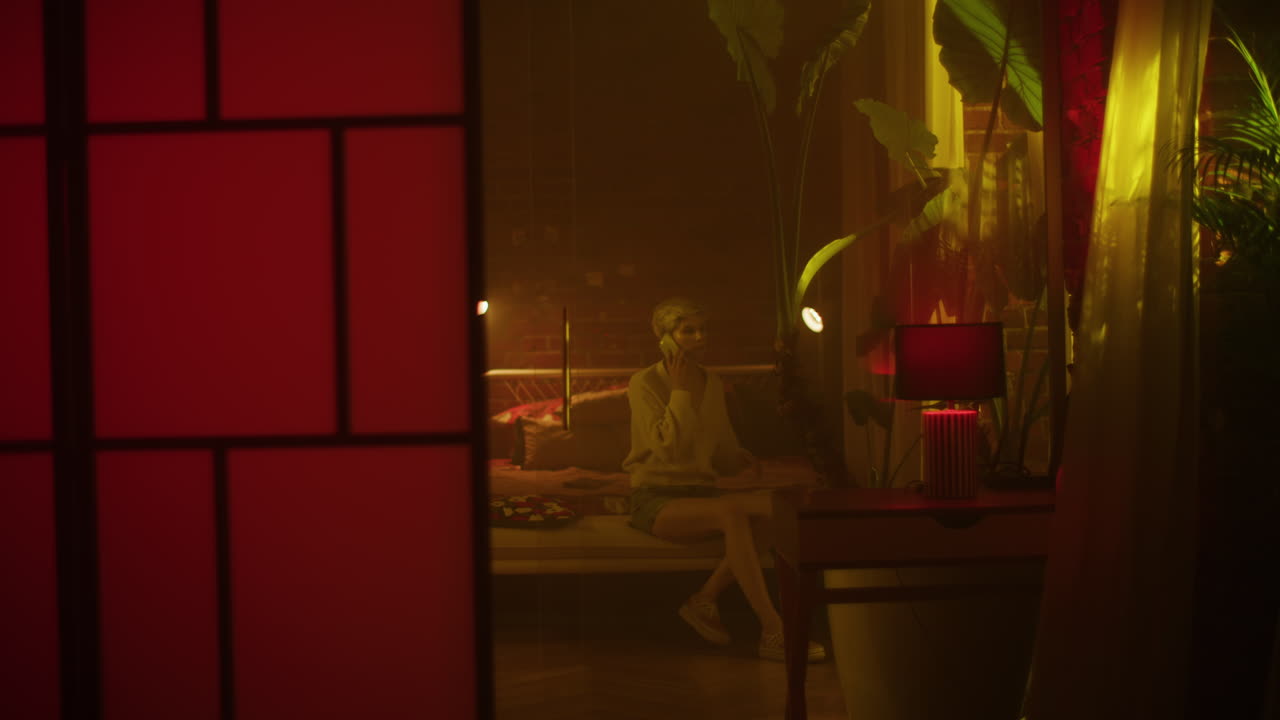 Woman in a Cozy Nighttime Interior