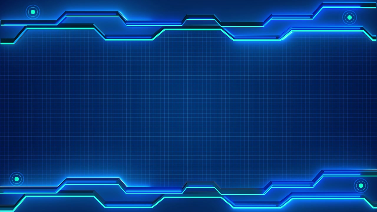 Cyan tech panel border visual with blue grid area glowing circuit edges and modern interface style