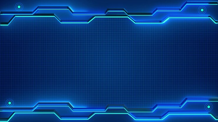 Bordo visivo di pannello tecnologico ciano con area a griglia blu, bordi di circuito luminosi e stile di interfaccia moderno