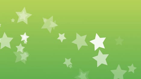 animation of white christmas stars falling on green background