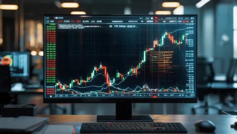 datos del mercado de valores en el monitor de la computadora