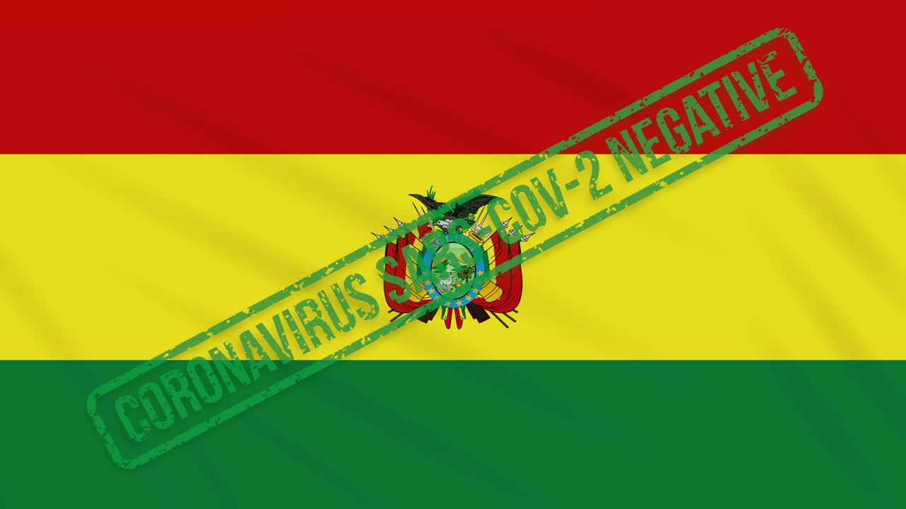 bolivia balanceando la bandera con un sello verde de libertad del coronavirus, bucle