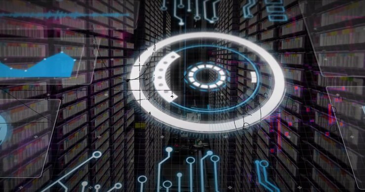 Animation of data processing over server room