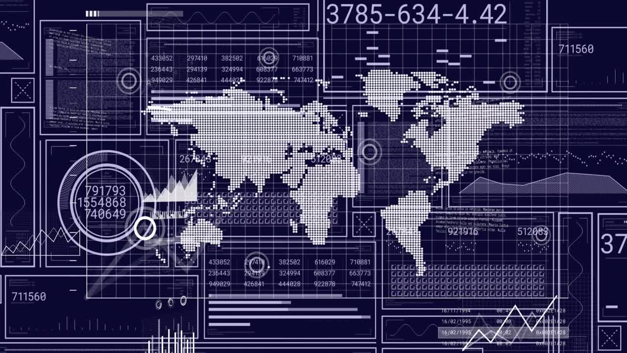 Animation of digital data processing over black background