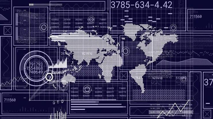 Animation of digital data processing over black background
