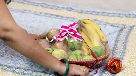 fruit gift wrap filled with different fruits from different angle